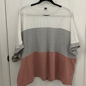 Colourblock Pink and White Tshirt, Sz 4XL